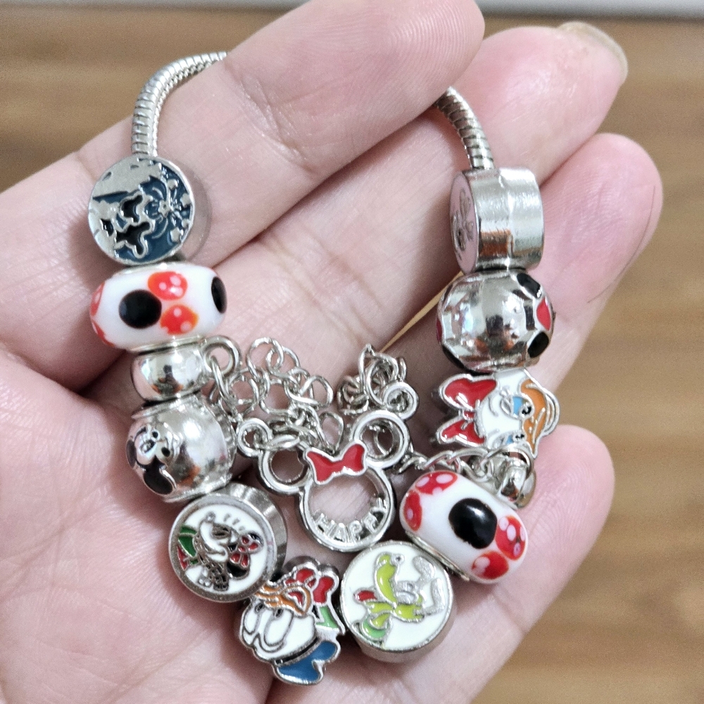Disney Charm Bracelet with Silver and Red Accents